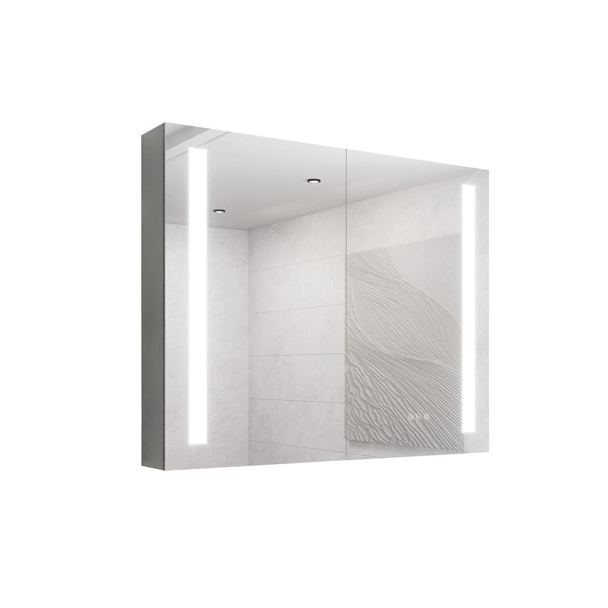 36" Silver Glass Wall Mounted No Textural Detailing Double Door Medicine Cabinet - HomeRoots - Flyclothing LLC