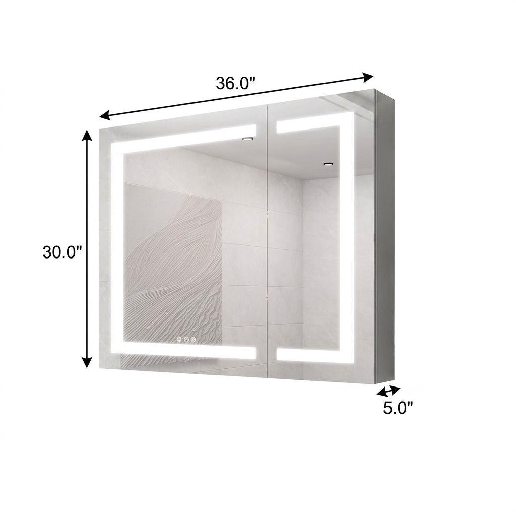 36" Silver Glass Wall Mounted No Textural Detailing Double Door Medicine Cabinet - HomeRoots - Flyclothing LLC