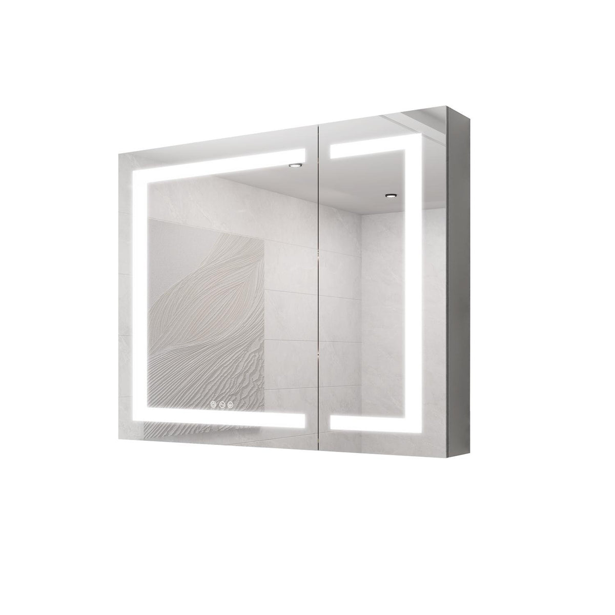 36" Silver Glass Wall Mounted No Textural Detailing Double Door Medicine Cabinet - HomeRoots - Flyclothing LLC
