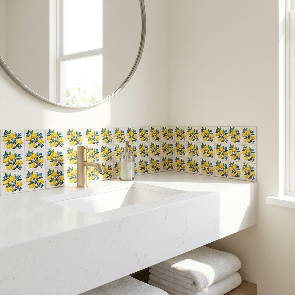 5" x 5" Yellow Vinyl Arabesque Peel And Stick Removable Tiles - HomeRoots - Flyclothing LLC