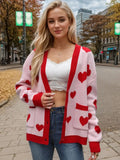 Heart Button Up Dropped Shoulder Long Sleeve Cardigan - Trendsi