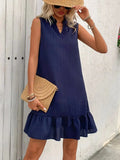 Ruffled Hem Notched Sleeveless Dress - Trendsi
