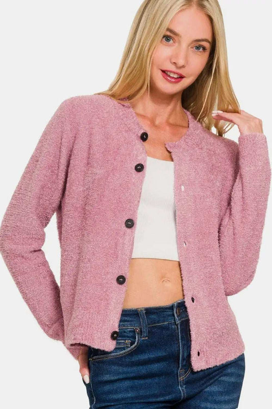 Zenana Button Down Long Sleeve Sweater Cardigan - Trendsi - Flyclothing LLC
