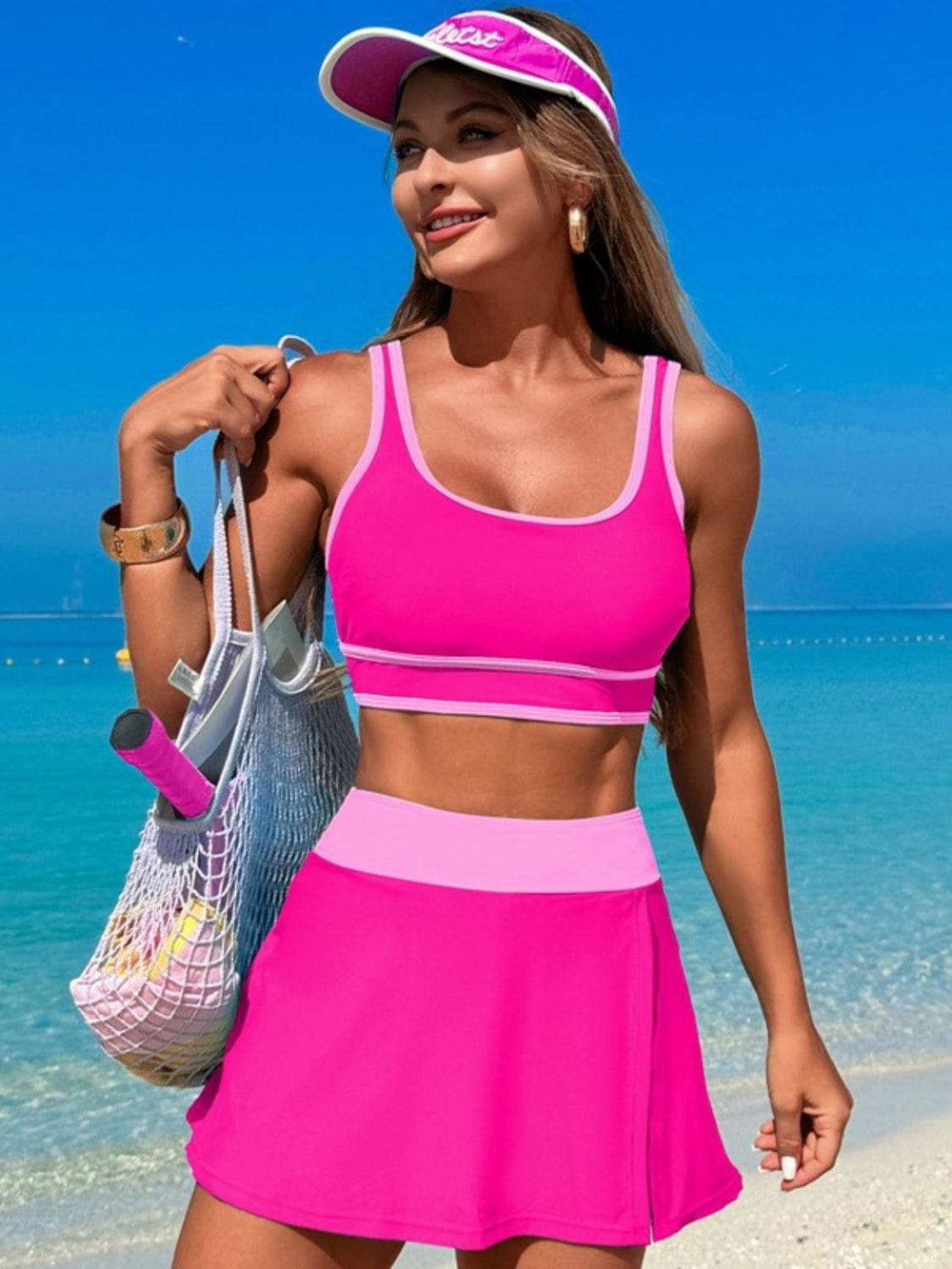 Scoop Neck Top and Skort Swim Set - Trendsi - Flyclothing LLC