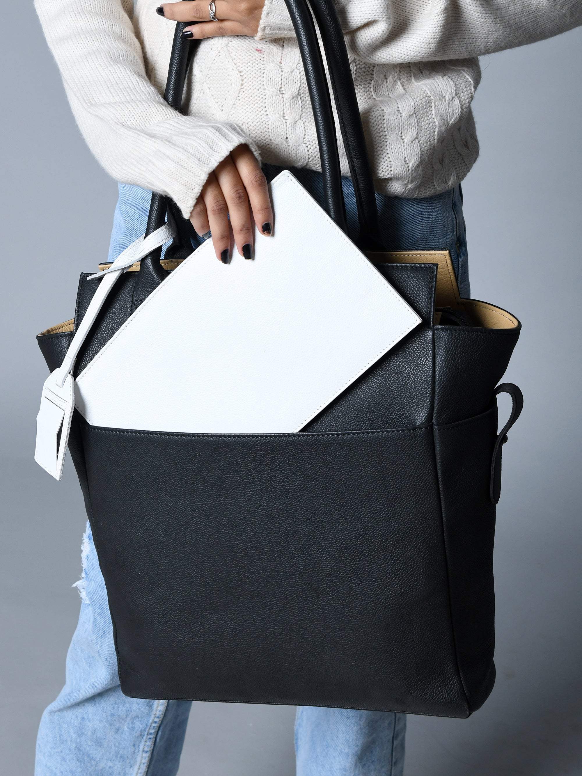Midnight Elegance Noir Shopper Tote - Classy Leather Bags - Flyclothing LLC