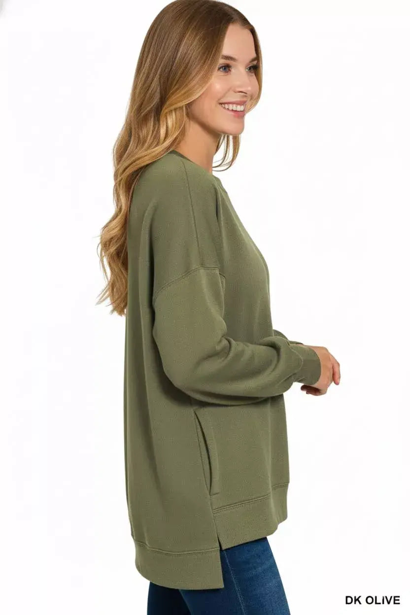 Zenana Fleece Hi-low Boyfriend Sweatshirts with Pockets - Trendsi - Flyclothing LLC