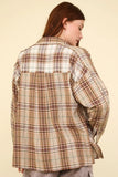 VERY J Contrast Plaid Raw Detail Shirt - Trendsi