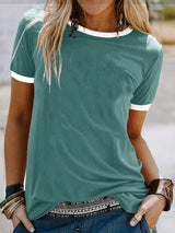 Casual Contrast Trim Short Sleeve T-Shirt - Trendsi - Flyclothing LLC