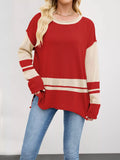 Color Block Side Slit Sweater - Trendsi - Flyclothing LLC