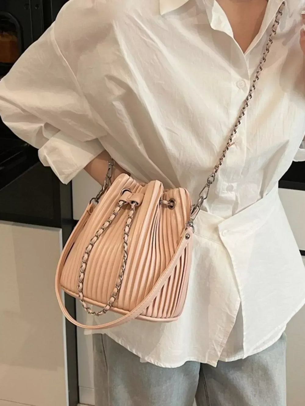 Pleated Bucket Crossbody Bag - Trendsi - Flyclothing LLC