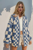 Double Take Full Size Open Front Checkered Drop Shoulder Cardigan - Trendsi