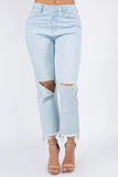American Bazi High Waist Distressed Raw Hem Jeans - Trendsi