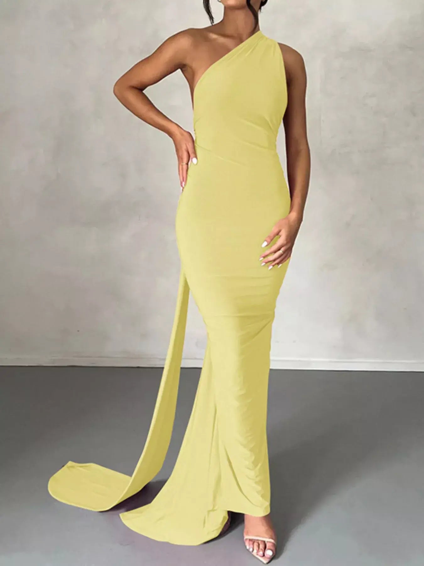 Backless One-Shoulder Ruched Bodycon Maxi Dress - Trendsi - Flyclothing LLC