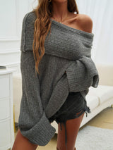 Off-Shoulder Extra-Long Sleeve Sweater - Trendsi - Flyclothing LLC