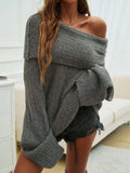 Off-Shoulder Extra-Long Sleeve Sweater - Trendsi - Flyclothing LLC