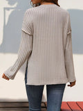 Slit Half Button Long Sleeve T-Shirt - Trendsi