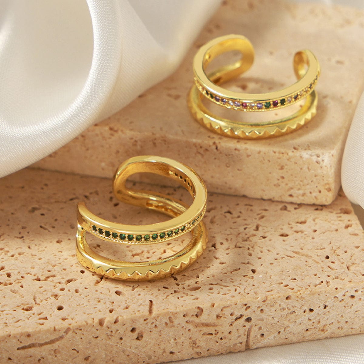 Gold-Plated Czech Diamond Double-Layered Ring - Trendsi