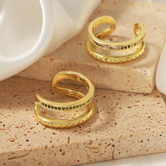 Gold-Plated Czech Diamond Double-Layered Ring - Trendsi