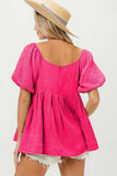 BiBi Pleated Puff Sleeve Washed Blouse - Trendsi - Flyclothing LLC