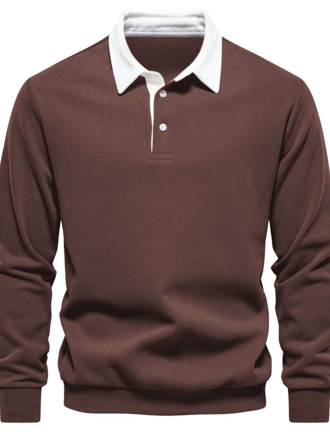 Men's Quarter Button Collared Neck Long Sleeve Polo - Trendsi - Flyclothing LLC