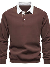 Men's Quarter Button Collared Neck Long Sleeve Polo - Trendsi - Flyclothing LLC