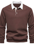 Men's Quarter Button Collared Neck Long Sleeve Polo - Trendsi - Flyclothing LLC