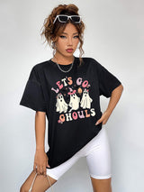 Round Neck Short Sleeve LET'S GO GHOULS Graphic T-Shirt - Trendsi - Flyclothing LLC