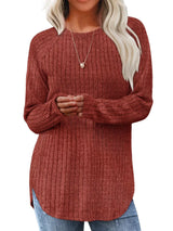 Ribbed Knit Long Sleeve T-Shirt - Trendsi - Flyclothing LLC