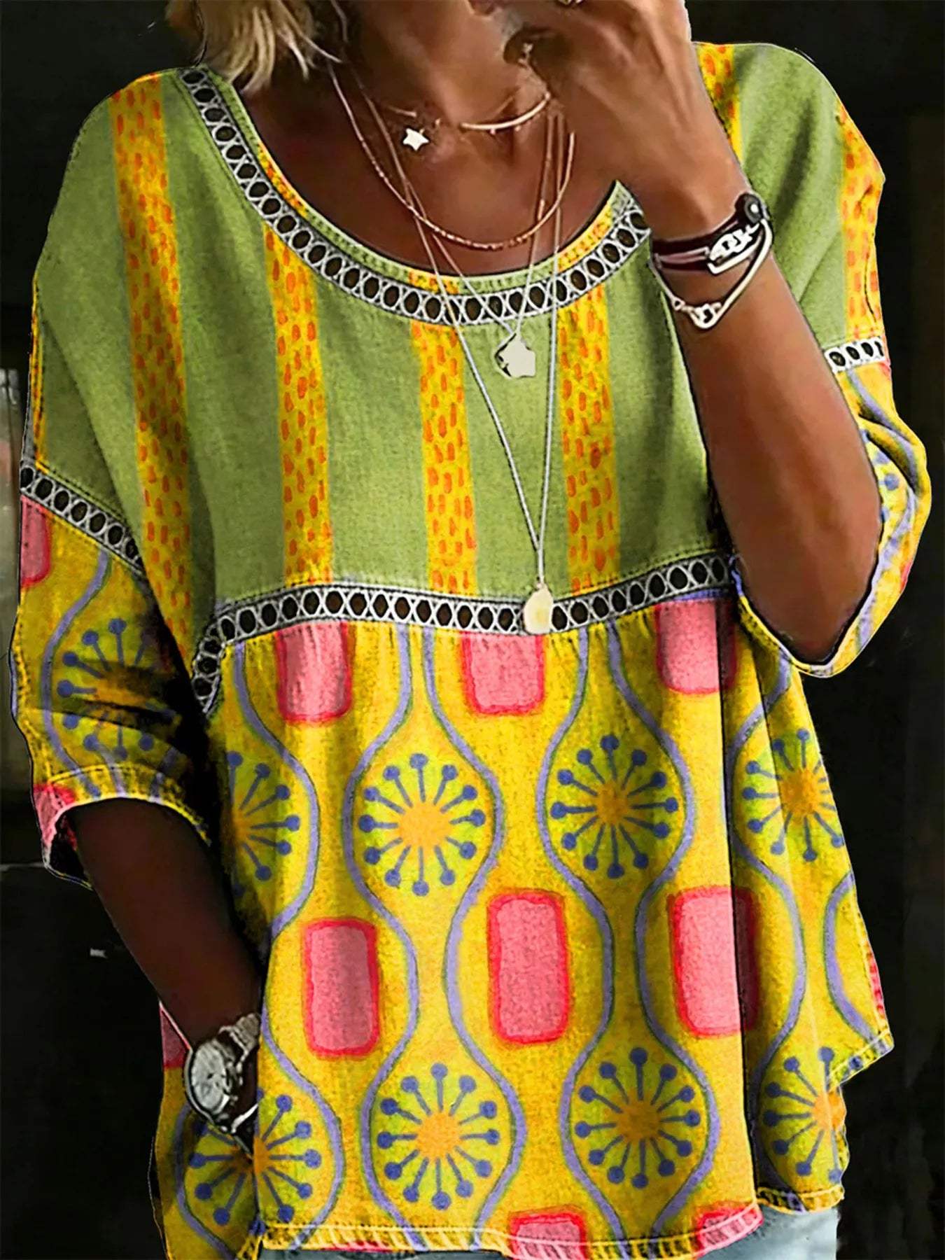 Full Size Hollow Out Round Neck Top Plus Size - Trendsi - Flyclothing LLC