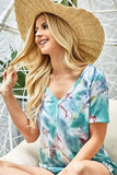BiBi Tie Dye Terry V Neck Top - Trendsi - Flyclothing LLC