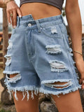 Distressed Raw Hem Denim Shorts - Trendsi - Flyclothing LLC