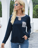 Cutout Leopard Round Neck Long Sleeve T-Shirt - Trendsi