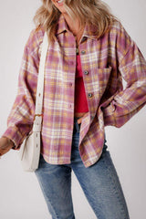 Plaid Collared Neck Button Up Shacket - Trendsi - Flyclothing LLC