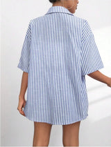 Striped Button Up Shirt and Shorts Set - Trendsi - Flyclothing LLC