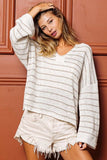 BiBi Stripe V-Neck Knit Top - Trendsi - Flyclothing LLC