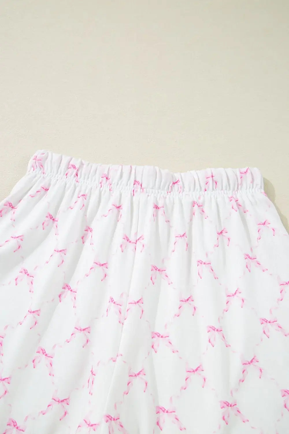 Bow Print Lettuce Trim Round Neck Top and Shorts Lounge Set - Trendsi - Flyclothing LLC