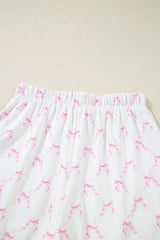 Bow Print Lettuce Trim Round Neck Top and Shorts Lounge Set - Trendsi - Flyclothing LLC