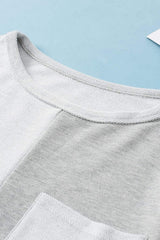 Color Block Double Chest Pocket Boat Neck Top - Trendsi - Flyclothing LLC