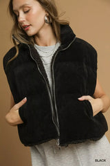 Umgee Sherpa-Lined Zip Vest with Drawstring Hem - Trendsi - Flyclothing LLC
