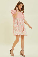 HEYSON Full Size Round Neck Floral Ruffle Hem Mini Dress - Trendsi - Flyclothing LLC