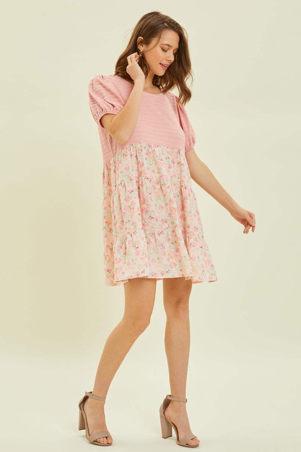 HEYSON Full Size Round Neck Floral Ruffle Hem Mini Dress - Trendsi - Flyclothing LLC