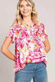 Cotton Bleu by Nu Label Abstract Print Short Sleeve Top - Trendsi