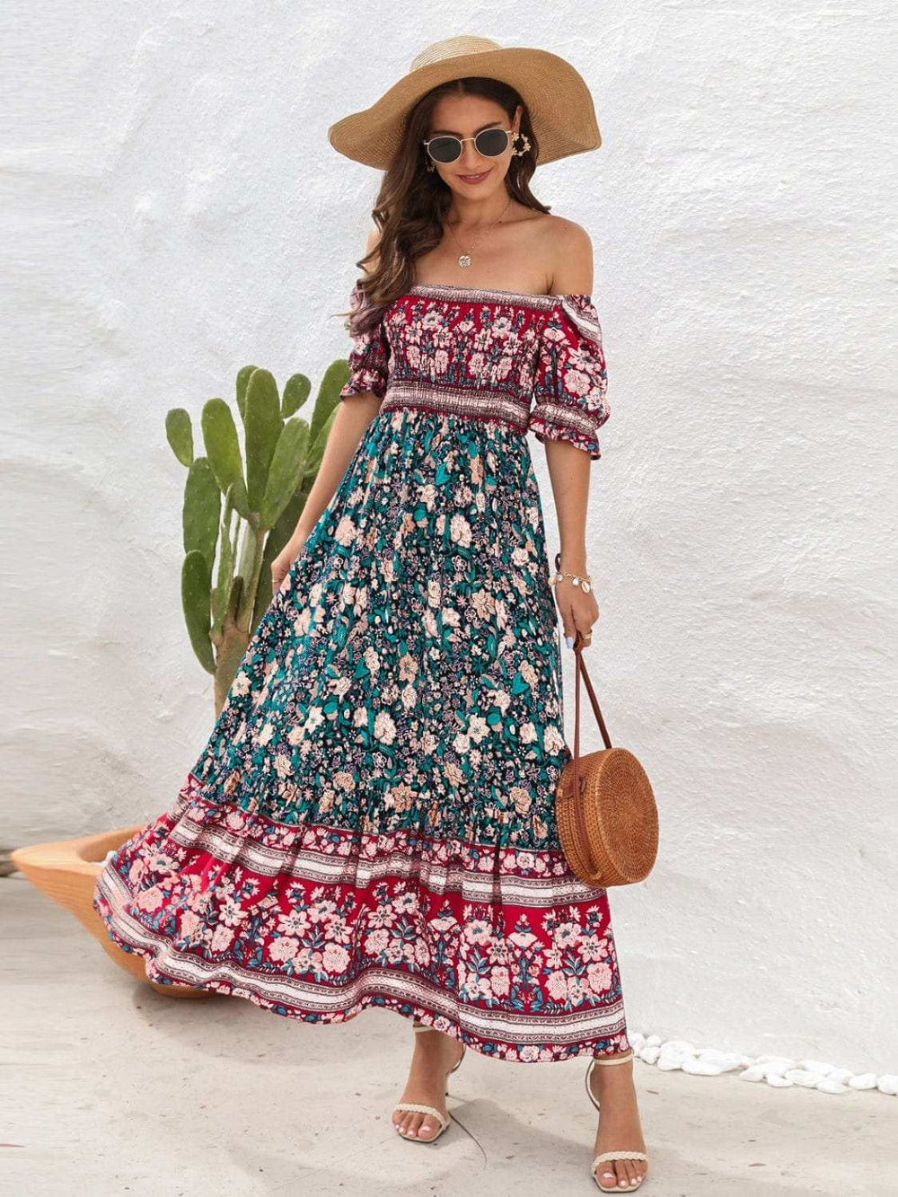Floral Flounce Sleeve Midi Dress - Trendsi - Flyclothing LLC