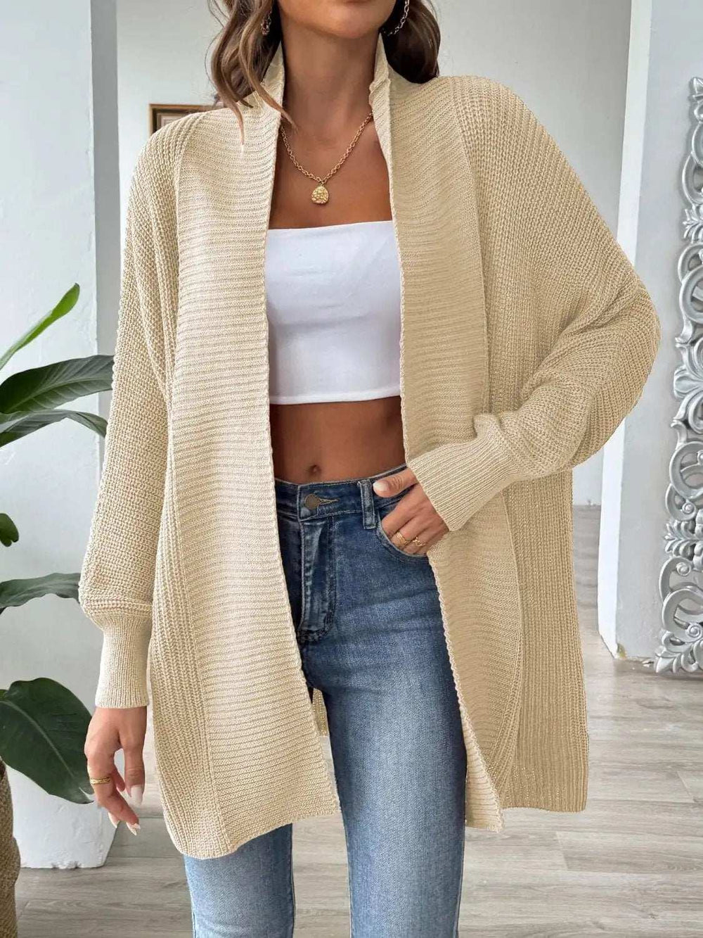 Open Front Long Sleeve Cardigan - Trendsi - Flyclothing LLC
