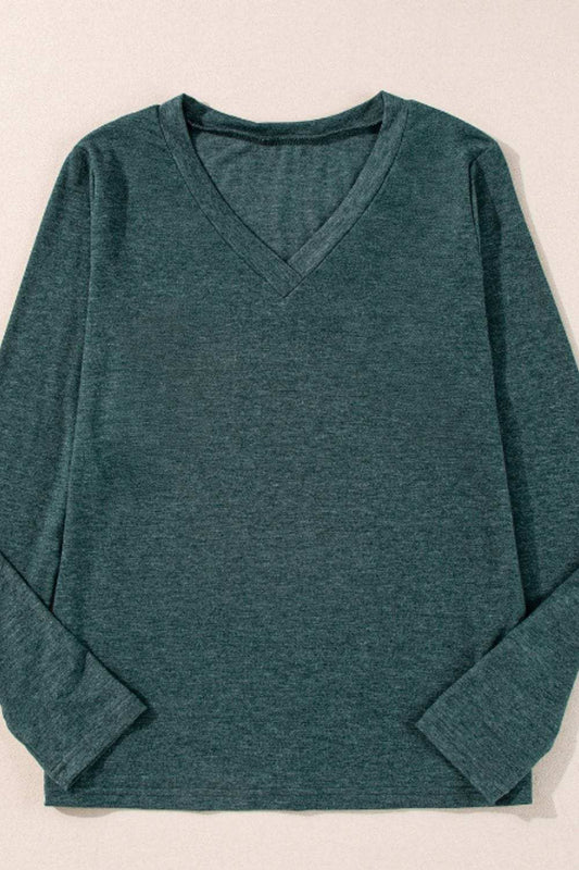 V-Neck Long Sleeve T-Shirt - Trendsi - Flyclothing LLC
