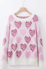 Pearl Detail Heart Round Neck Sweater - Trendsi