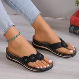 Flower Toe Post PU Leather Sandals - Trendsi