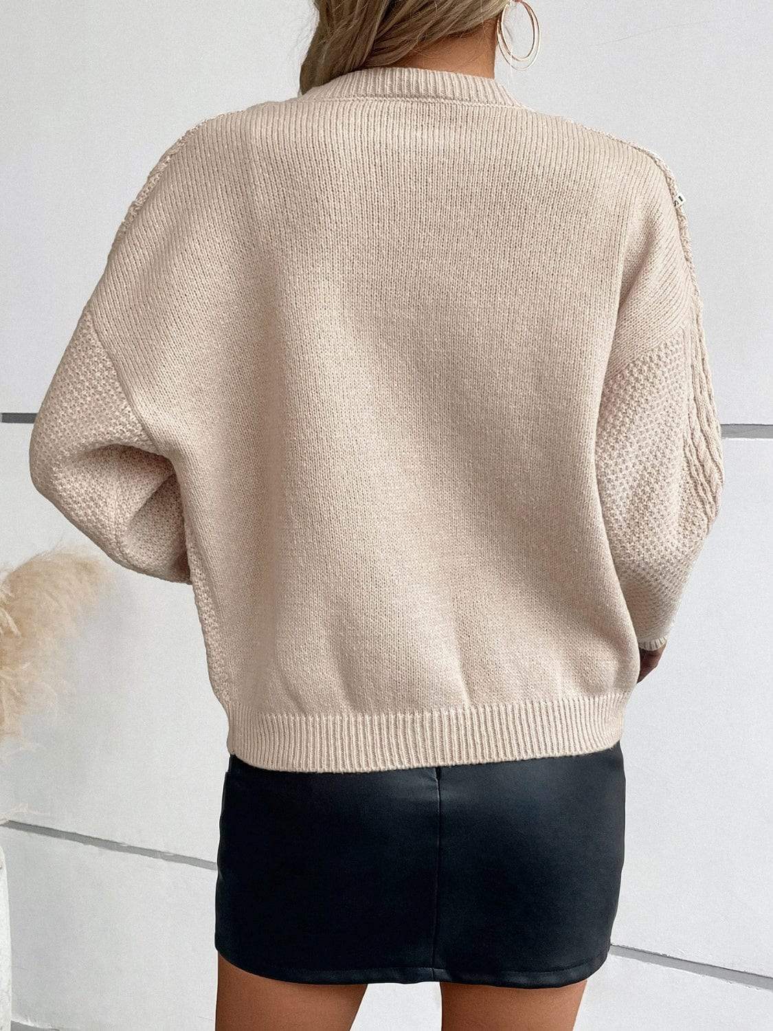 Cable-Knit Round Neck Button Up Cardigan - Trendsi - Flyclothing LLC