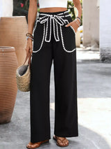 Crochet Trim Tie Waist Wide Leg Pants - Trendsi - Flyclothing LLC