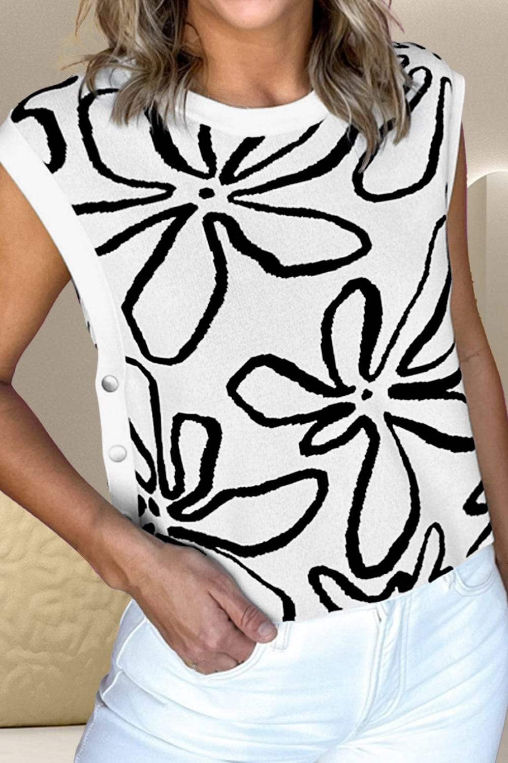 Graphic Round Neck Sweater Vest - Trendsi - Flyclothing LLC